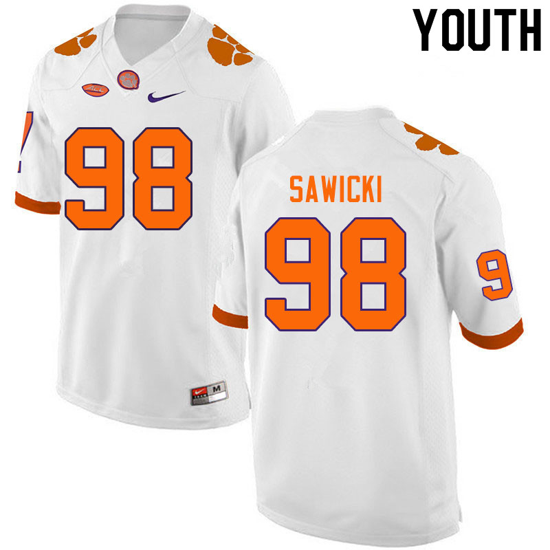 Youth #98 Steven Sawicki Clemson Tigers College Football Jerseys Sale-White